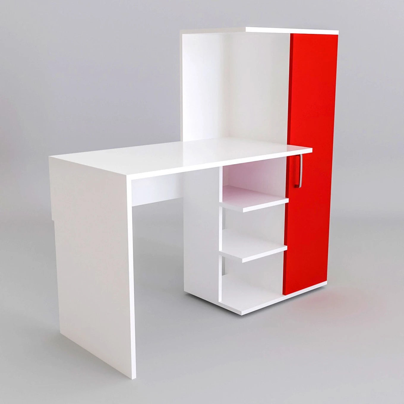 Floresta Wud Study Desk with Storage Cabinet (White & Red Finish)
