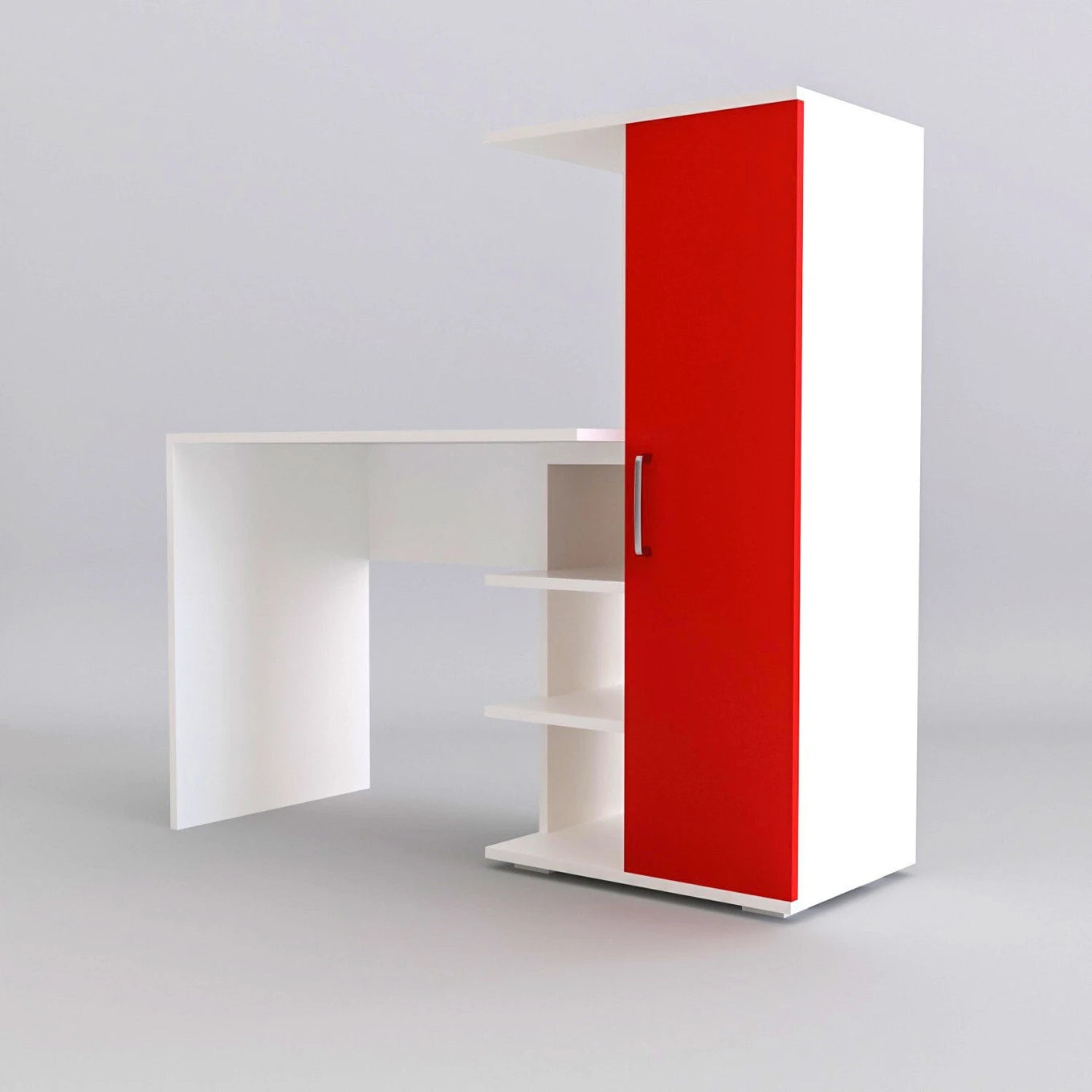 Floresta Wud Study Desk with Storage Cabinet (White & Red Finish)