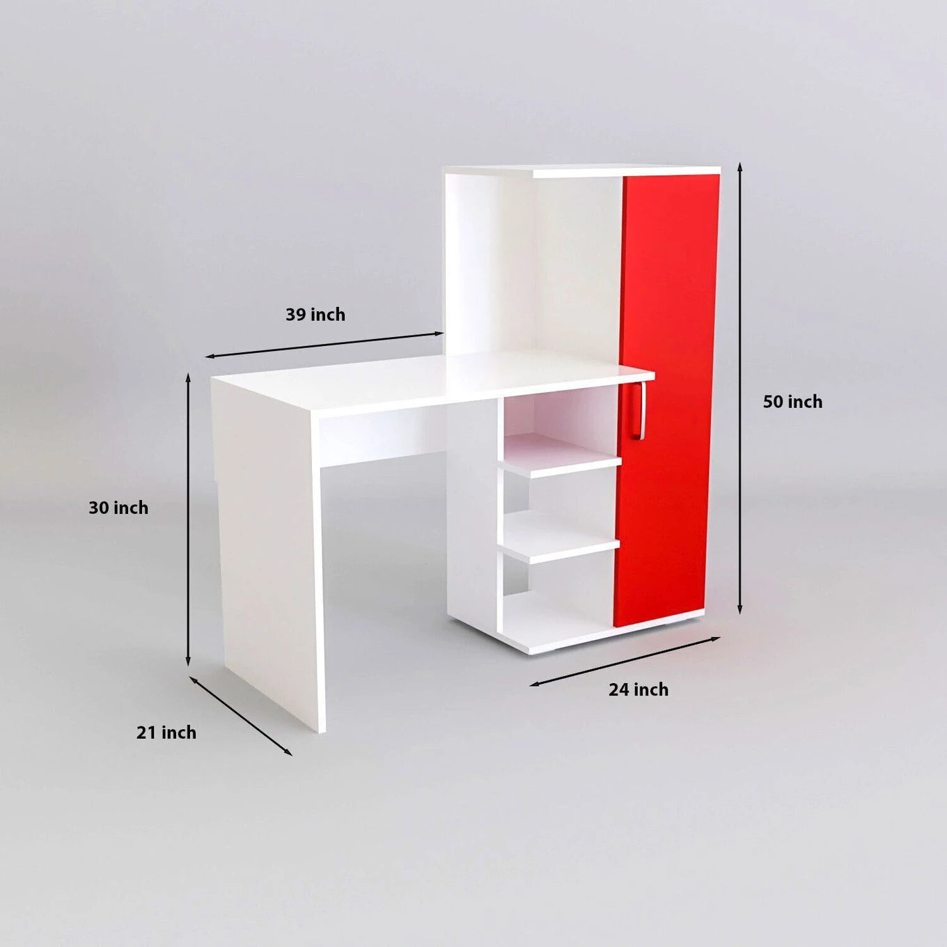 Floresta Wud Study Desk with Storage Cabinet (White & Red Finish)
