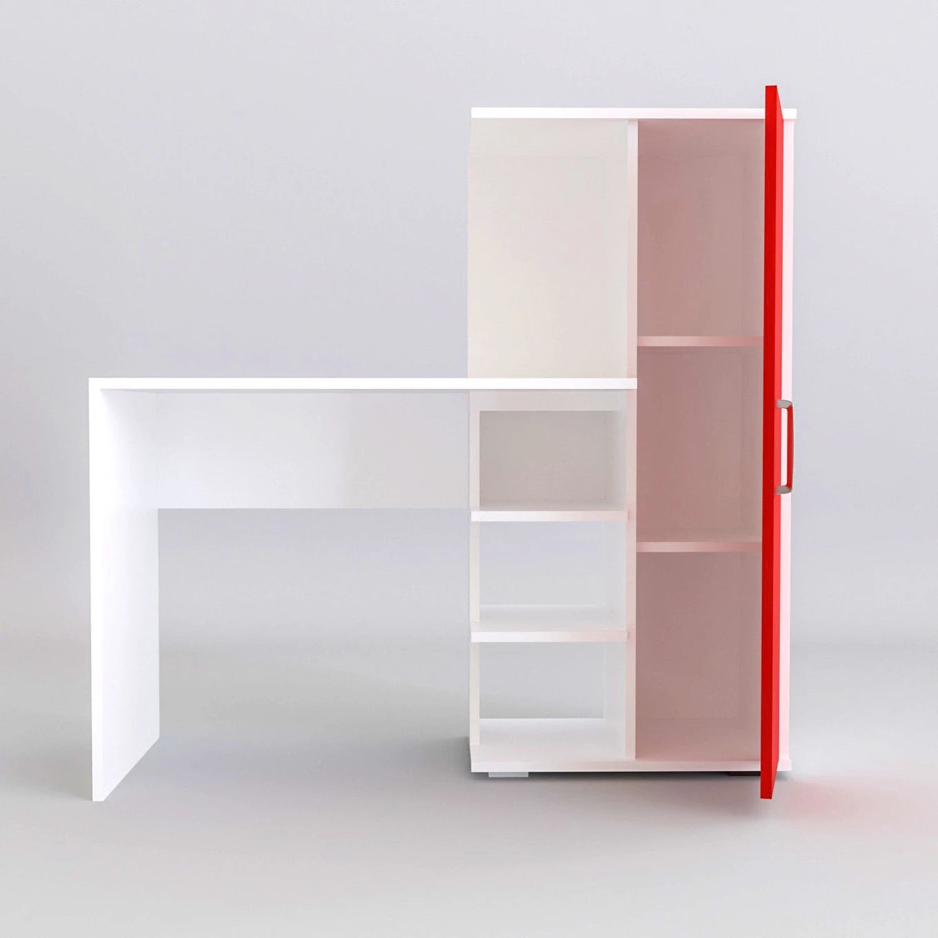 Floresta Wud Study Desk with Storage Cabinet (White & Red Finish)