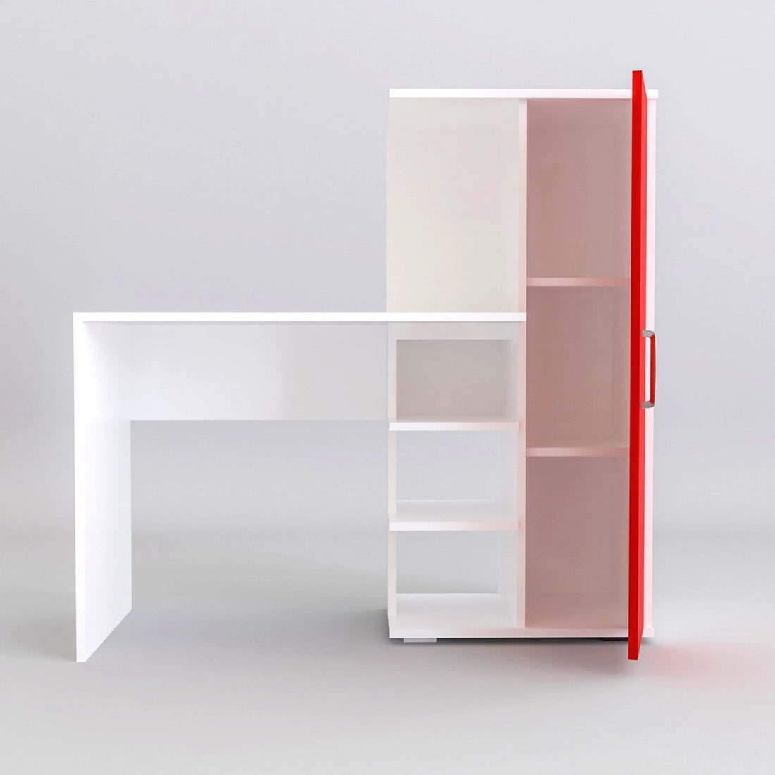 Floresta Wud Study Desk with Storage Cabinet (White & Red Finish)