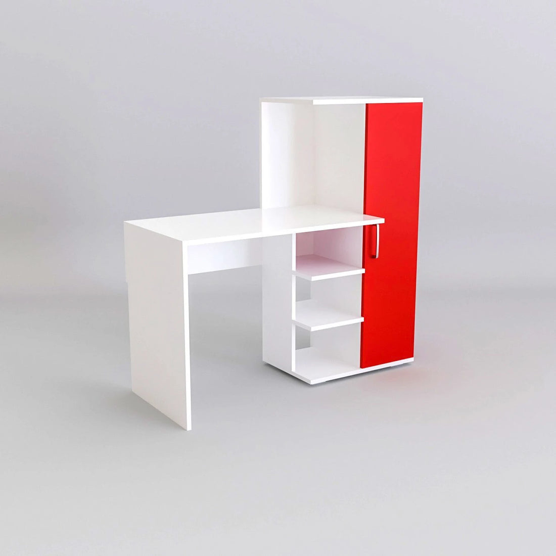 Floresta Wud Study Desk with Storage Cabinet (White & Red Finish)
