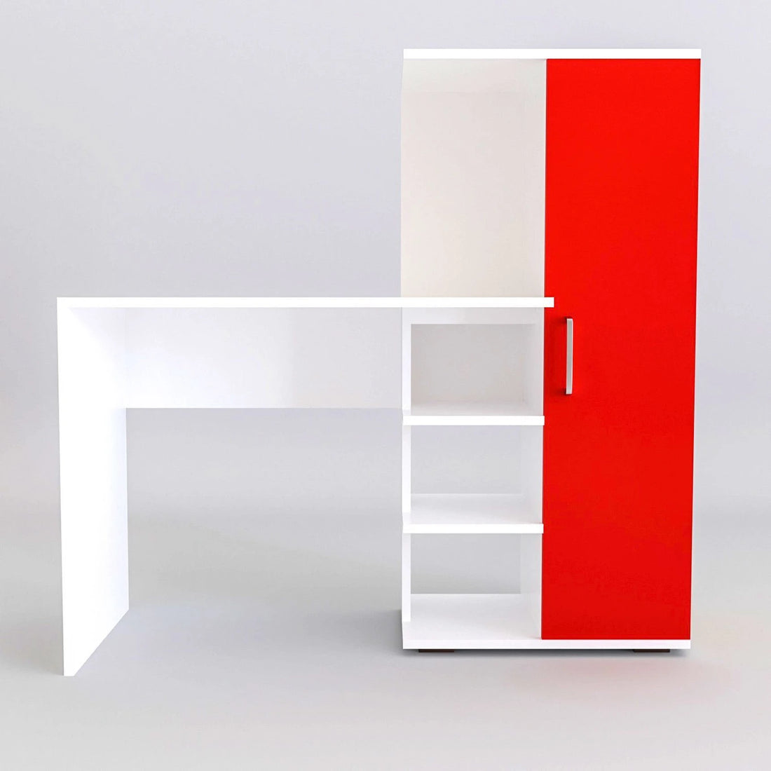 Floresta Wud Study Desk with Storage Cabinet (White & Red Finish)