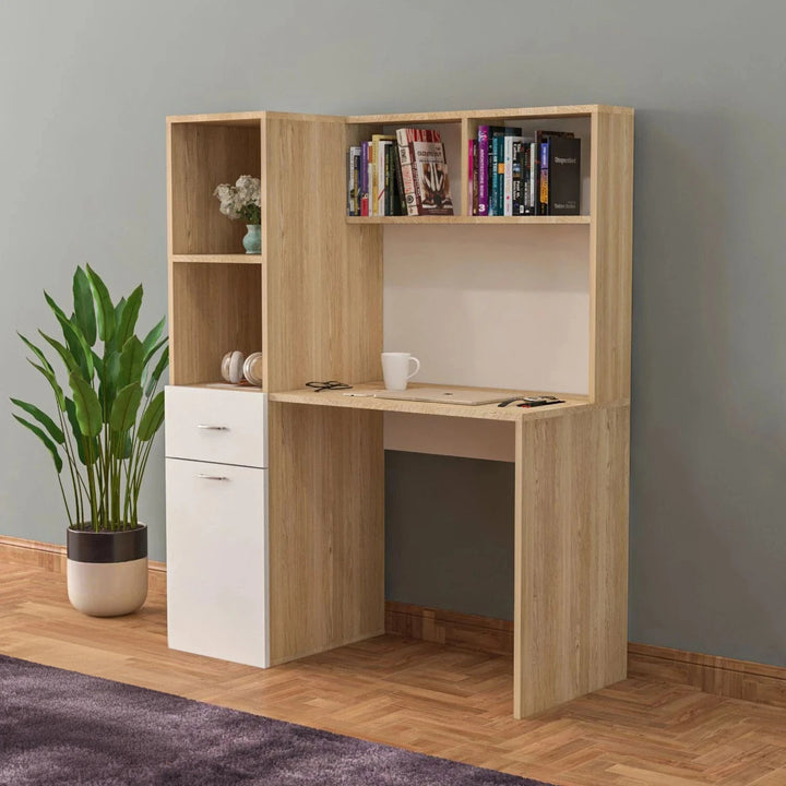 Floresta Wud Study Table with Bookshelf (White Finish)