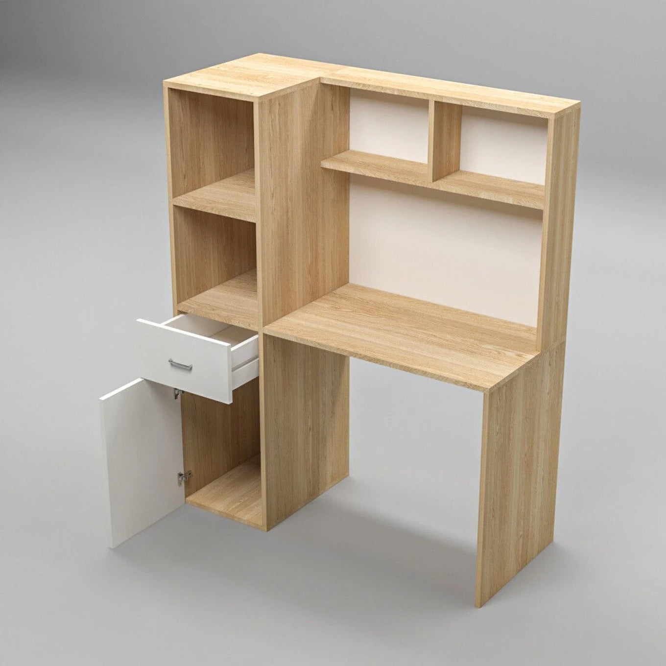 Floresta Wud Study Table with Bookshelf (White Finish)