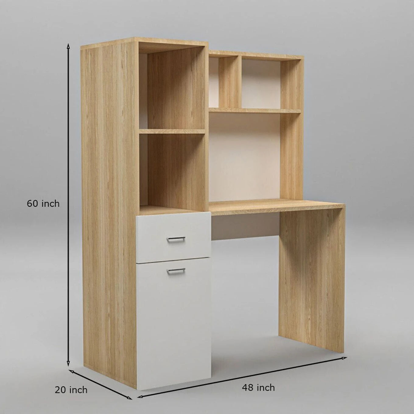 Floresta Wud Study Table with Bookshelf & Storage (Oak & White Finish)
