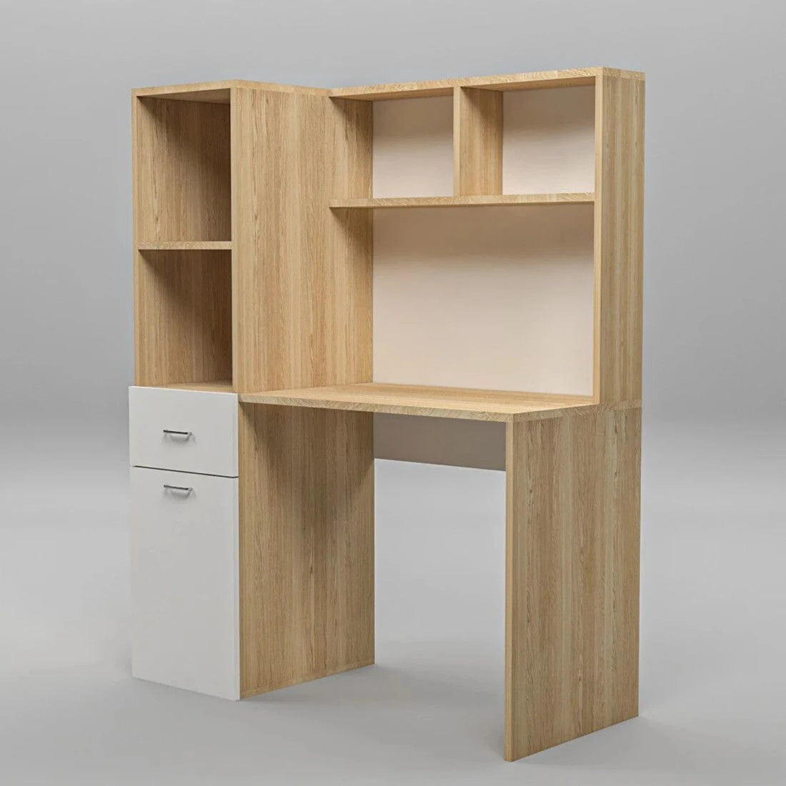 Floresta Wud Study Table with Bookshelf & Storage (Oak & White Finish)