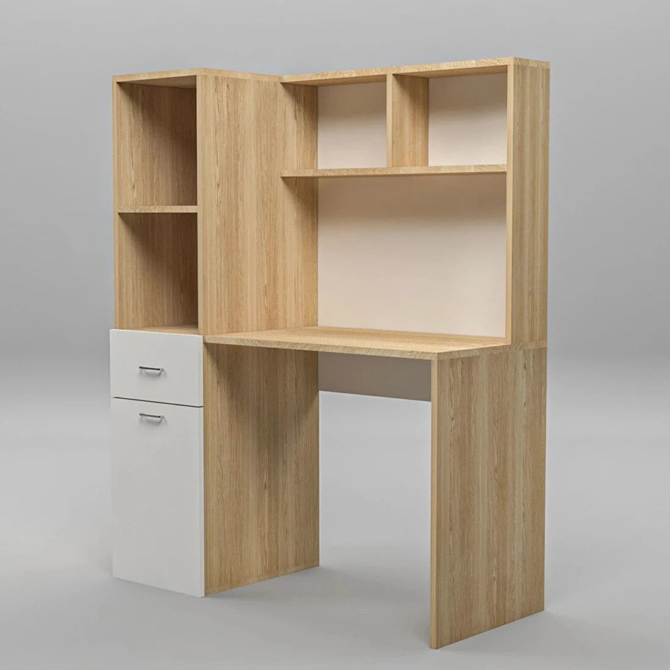 Floresta Wud Study Table with Bookshelf (White Finish)