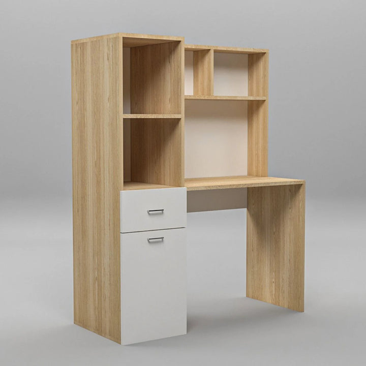 Floresta Wud Study Table with Bookshelf (White Finish)