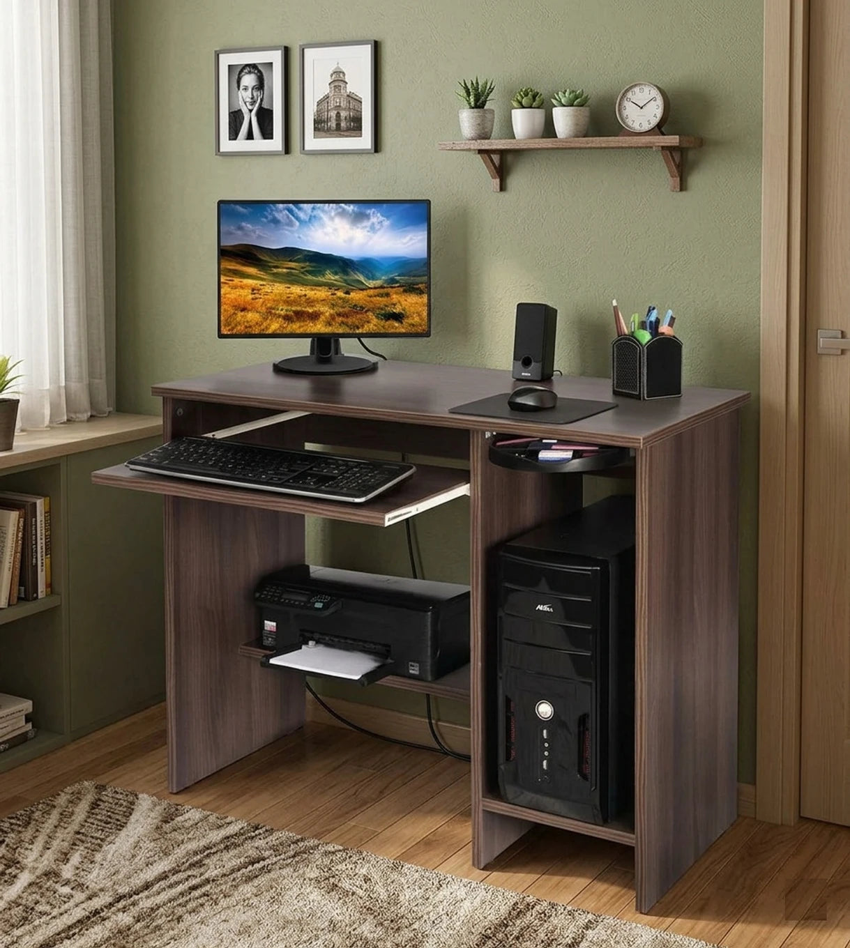 Floresta Wud Computer Desk with Keyboard Tray (Natural Finish)