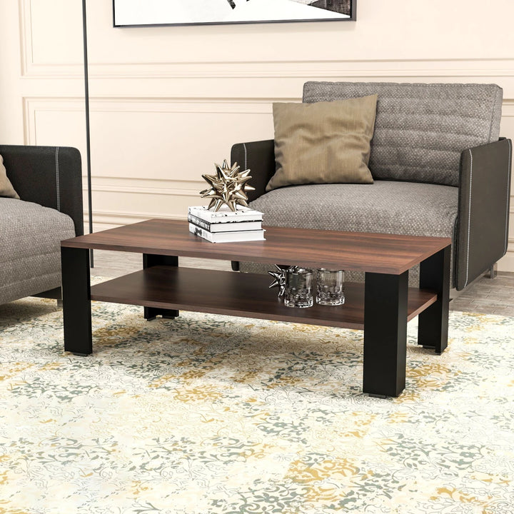 Modern Wooden Coffee Table with Open Storage Shelf