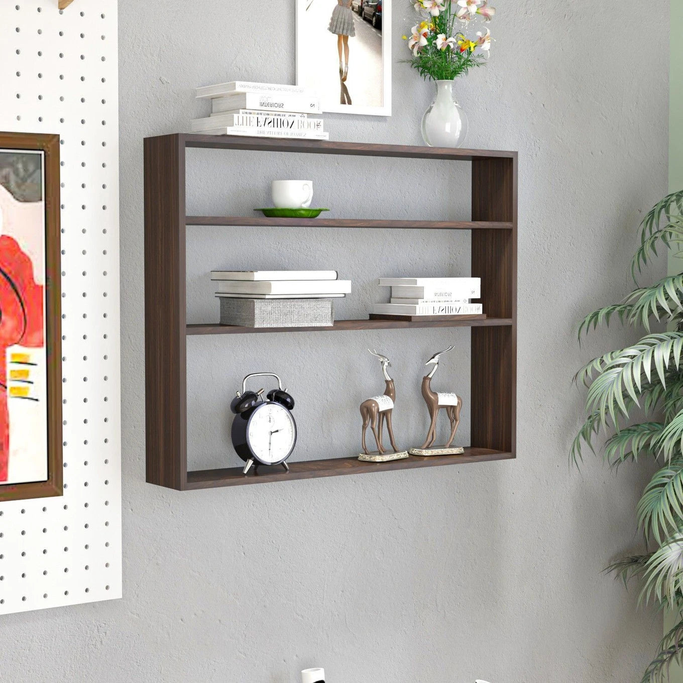 Modern Wooden Wall Mounted Display Shelf with 3 Tier Storage