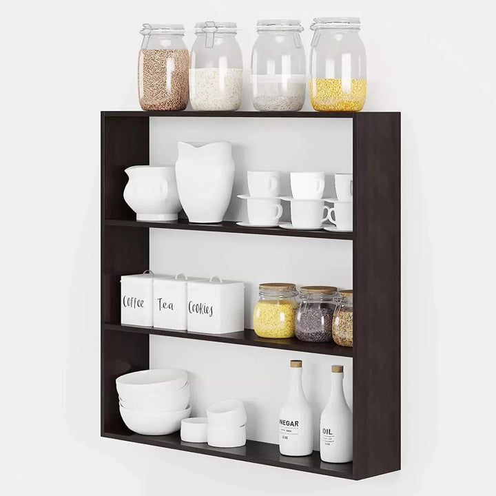 Modern Wooden Wall Mounted Kitchen Storage Shelf with 3 Tier Display Rack