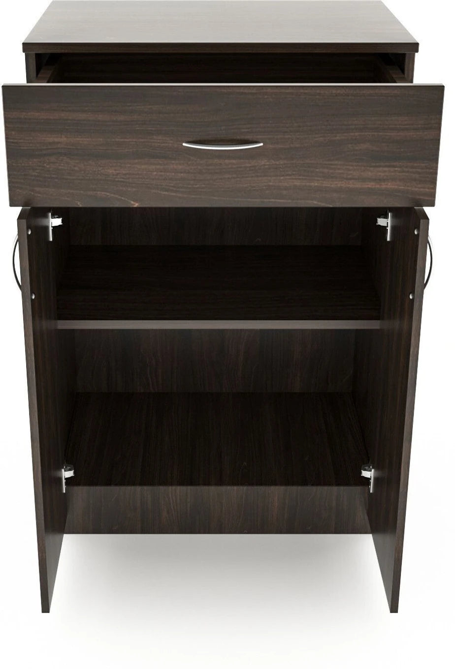 Modern Wooden Shoe Cabinet with Drawer & 2 Door Storage - Dark Walnut Finish
