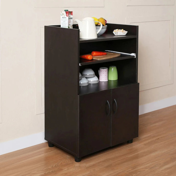 Modern Wooden Kitchen Storage Cabinet with Open Shelves & 2 Door Cupboard