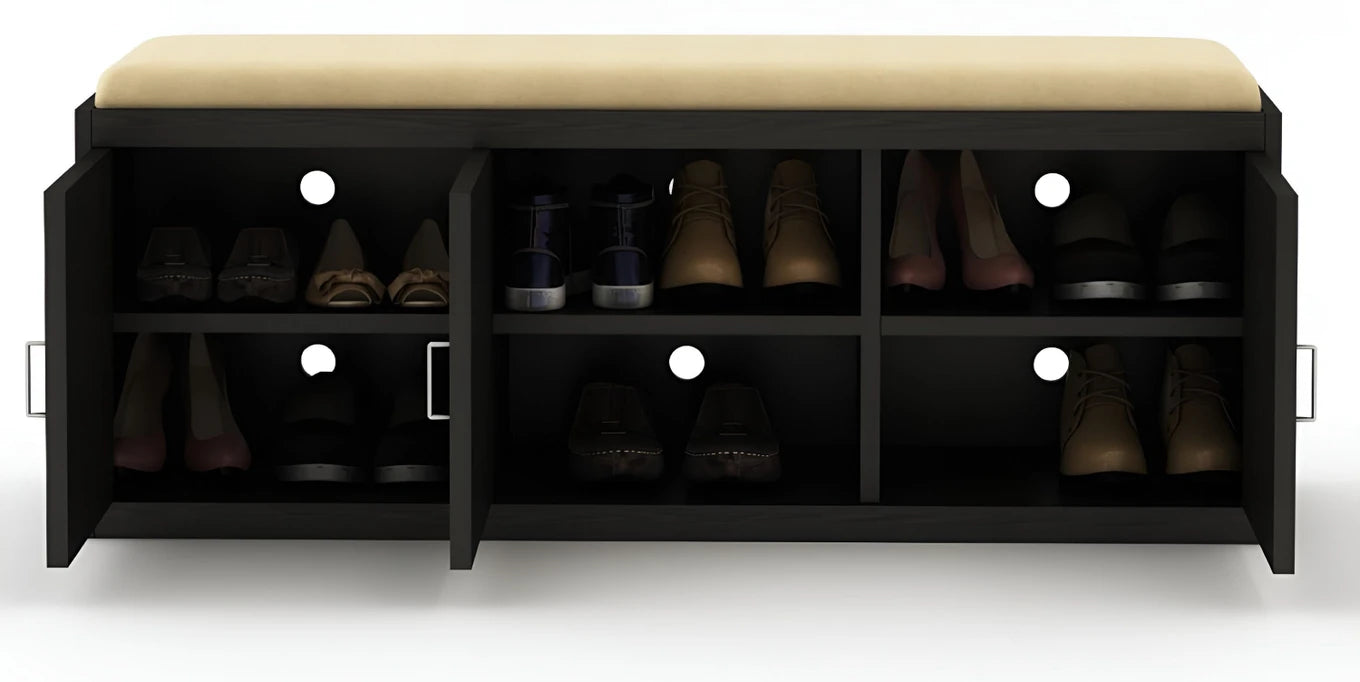 Floresta Wud Engineered Wood Shoe Rack Bench (Black Finish)
