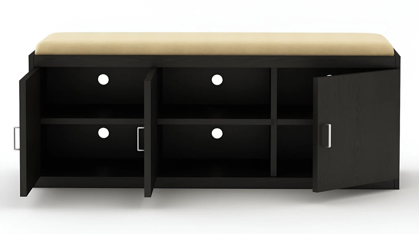 Floresta Wud Engineered Wood Shoe Rack Bench (Black Finish)