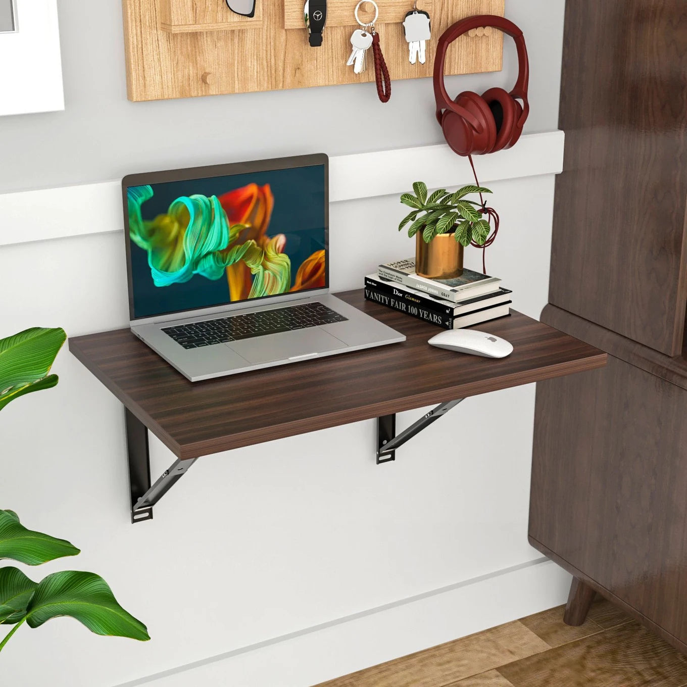Floresta Wud Wall Mounted Foldable Study Table (Walnut Finish)