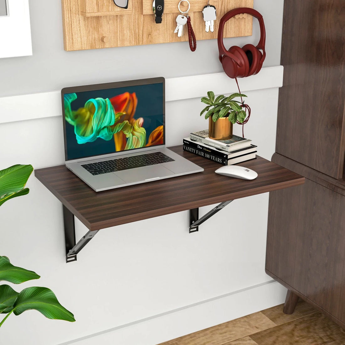 Floresta Wud Wall Mounted Foldable Study Table (Walnut Finish)