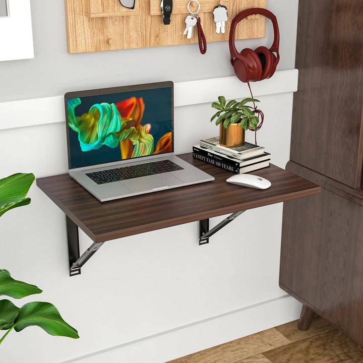 Floresta Wud Wall Mounted Foldable Study Table (Walnut Finish)