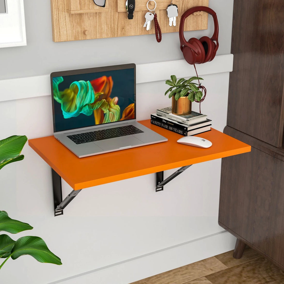 Floresta Wud Wall Mounted Foldable Study Table  (Orange Finish)