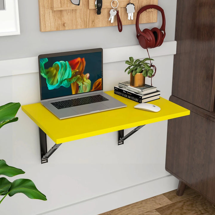 Floresta Wud Wall Mounted Foldable Study Table (Yellow Finish)