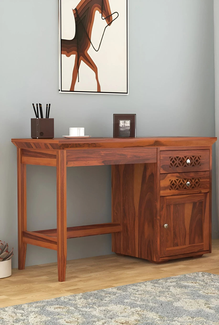 Floresta Wud Computer Desk with Storage (Teak Finish)