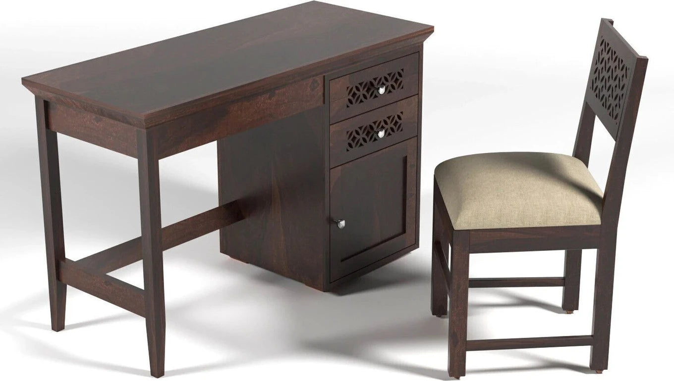 Floresta Wud Sheesham Wood Study Table with Storage (Dark Walnut Finish)