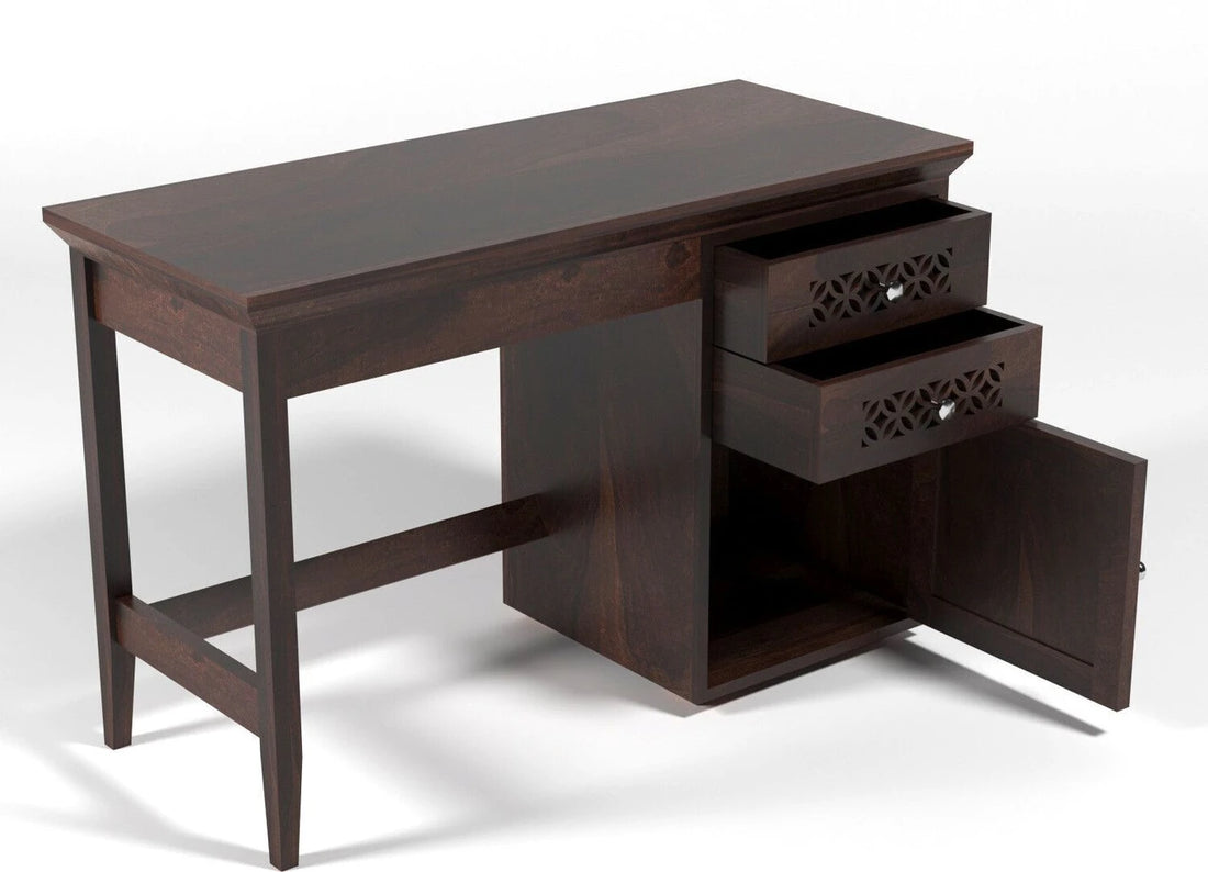 Floresta Wud Sheesham Wood Study Table with Chair (Walnut Finish)