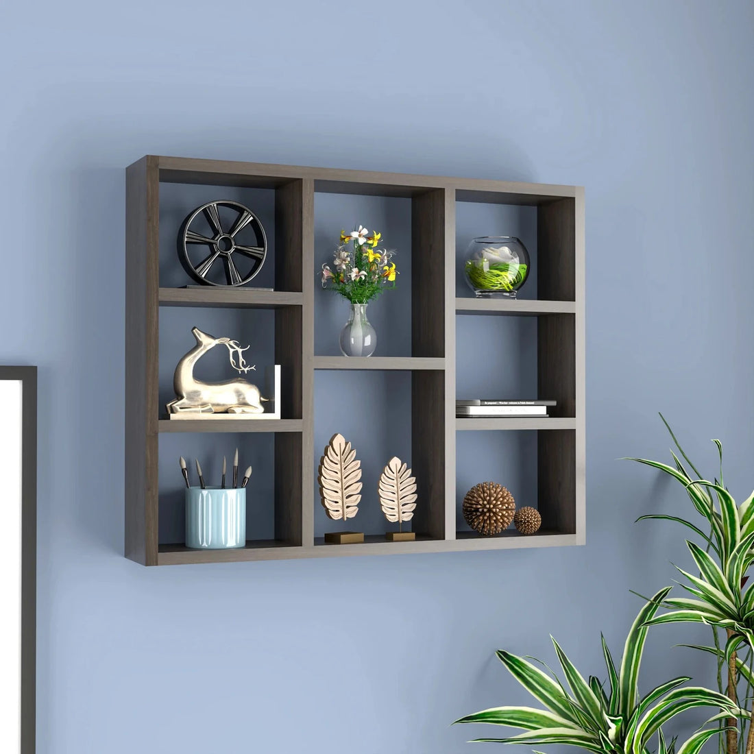 Floresta Wud Decorative Wall Shelf (Grey Walnut Finish)