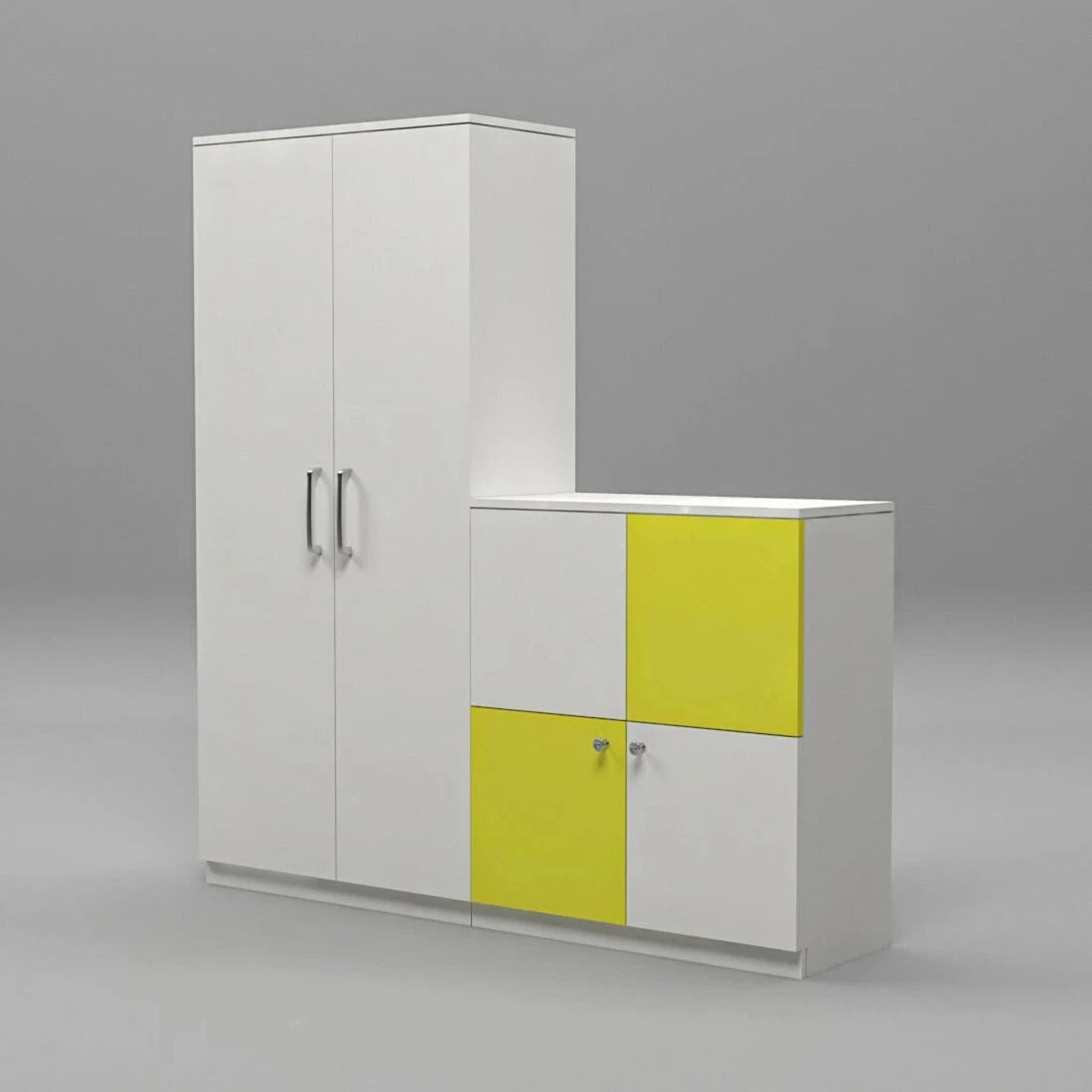 Floresta Wud 4 Door Wardrobe & Storage Cabinet Set (White & Yellow)
