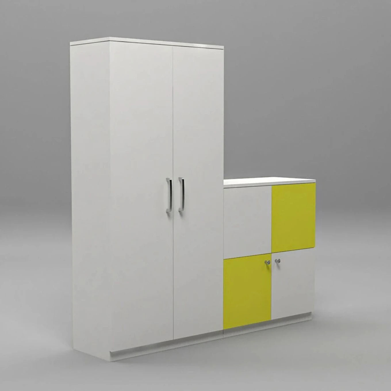 Floresta Wud 4 Door Wardrobe & Storage Cabinet Set (White & Yellow)
