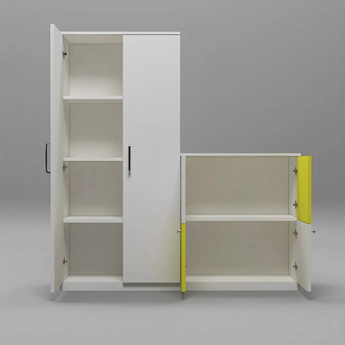 Floresta Wud 4 Door Wardrobe & Storage Cabinet Set (White & Yellow)