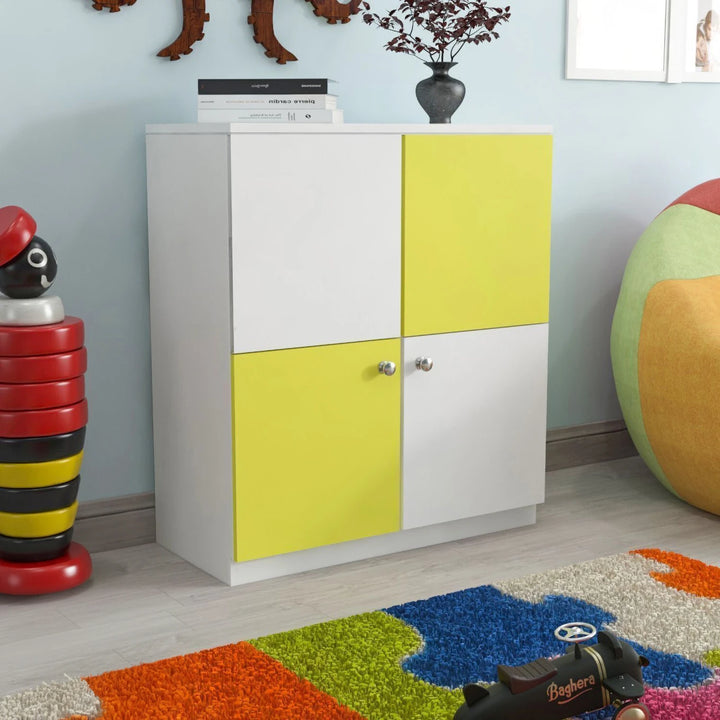 Floresta Wud Kids Storage Cabinet (White & Yellow)