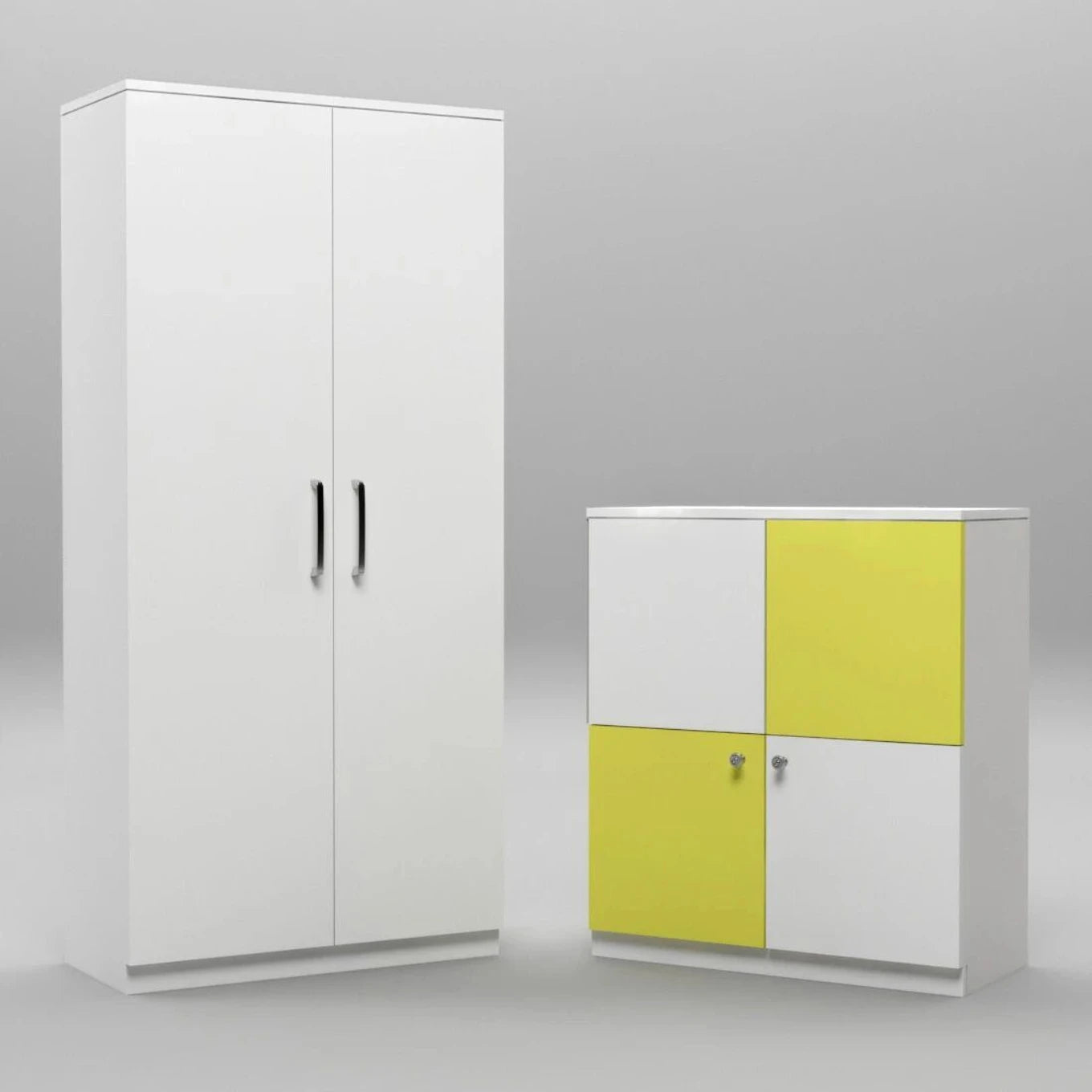 Floresta Wud 4 Door Wardrobe & Storage Cabinet Set (White & Yellow)