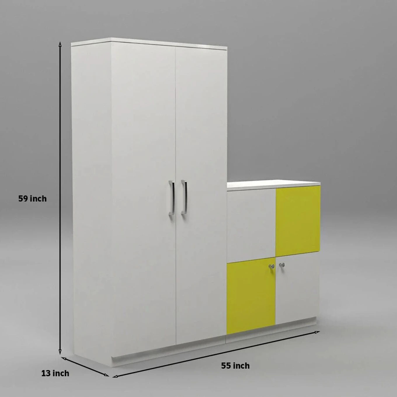 Floresta Wud 4 Door Wardrobe & Storage Cabinet Set (White & Yellow)